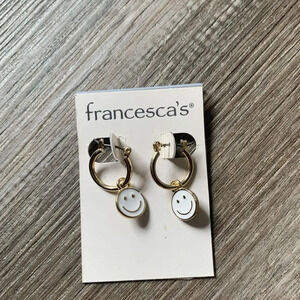 Francesca’s Smiley Hoop Earrings White And Gold NWT